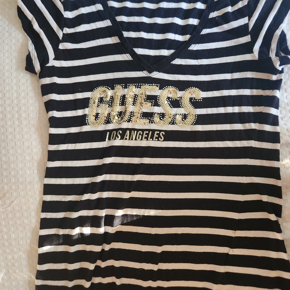 Guess Striped Tee with Gold Accents
